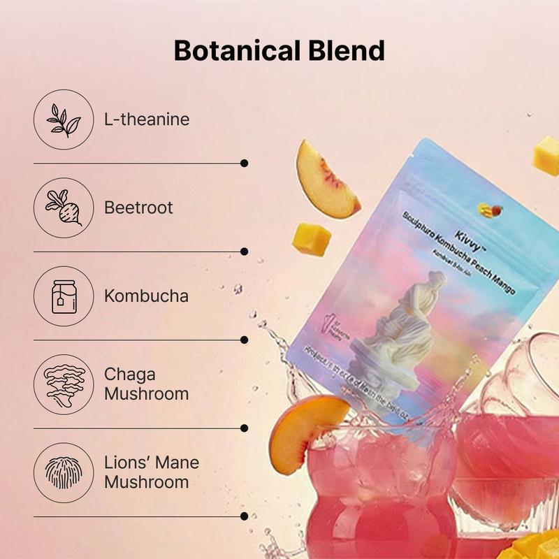 Botanical blend: L-theanine, beetroot, kombucha, chaga, lion's mane
